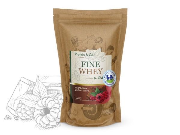Protein&Co. FINE WHEY – přírodní protein slazený stévií 1 000 g Příchuť: Raspberry choco swirl