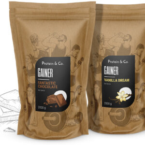 Protein & Co. Gainer 4 kg (2 × 2 kg) za zvýhodněnou cenu Vyber si z těchto lahodných příchutí: Chocolate Hazelnut