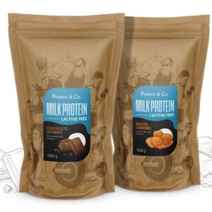 Protein & Co. MILK PROTEIN – bezlaktózový protein 1 kg + 1 kg za zvýhodněnou cenu Vyber si z těchto lahodných příchutí: Salted caramel