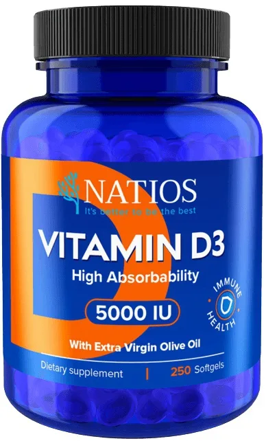 Natios vitamin d3 vysoce vstřebatelný 5000 iu 250 kapslí