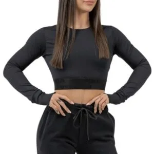 Nebbia intense dámský crop top s dlouhým rukávem 839 černý - s