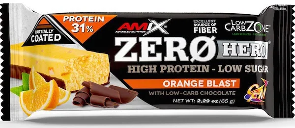 Amix zero hero 31% protein bar 65g - orange blast