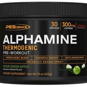 Pescience alphamine thermogenic pre workout 225 g - sour green apple