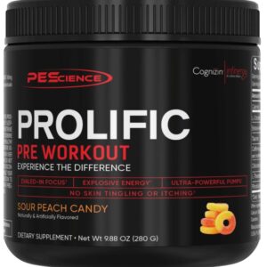 Pescience prolific pre workout 280g - sour peach candy