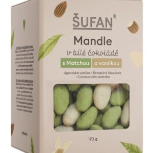 Šufan mandle v bílé čokoládě s matchou a vanilkou 170 g
