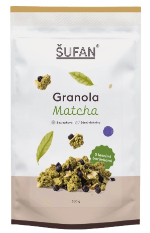 Šufan granola 350 g - matcha s lyofilizovanými borůvkami